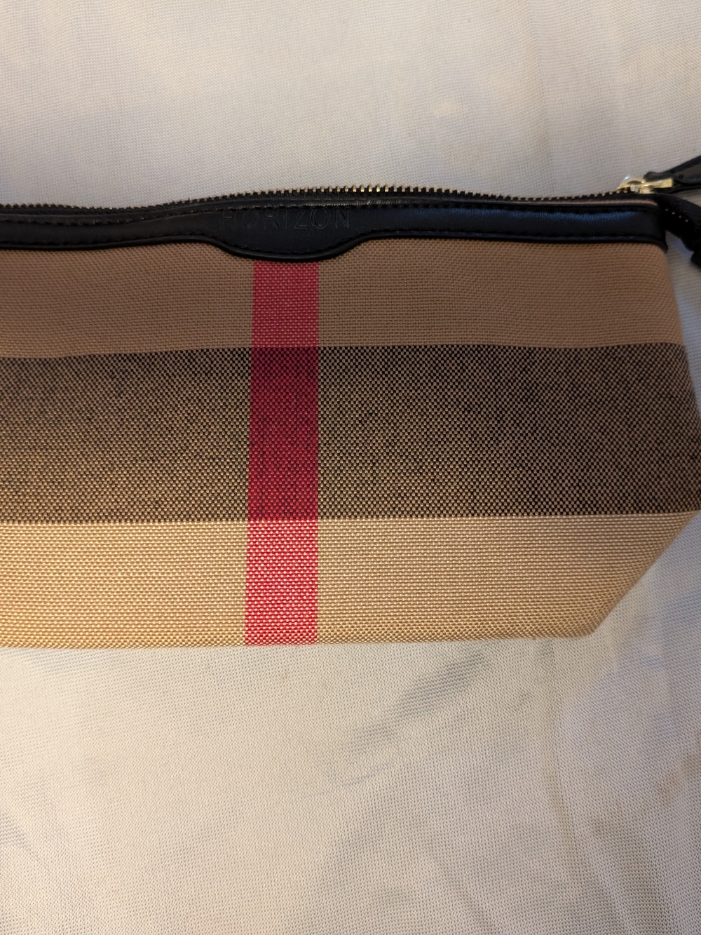 Men's Canvas Travel Pouch - Tan with Red Stripe